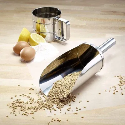 Productafbeelding van Ibenzoa® Roestvrijstalen portieschep, 18/8, 600 ml (ongeveer 700 g), scheplepel 9,8×19 cm, 32,5ר9,8 cm, zilver – geschikt voor meel, suiker, rijst, koffie