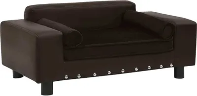Obrázok produktu pre vidaXL Pohovka pre psov hnedá 81x43x31 cm Plyš a umelá koža