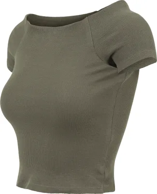 Produktbild von Urban Classics Ladies - Off Shoulder Rib Top oliv - L