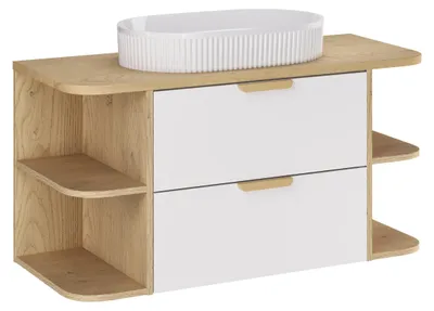 Image de Ensemble de salle de bain de 100 cm avec plan vasque en chêne et vasque à poser Beyond