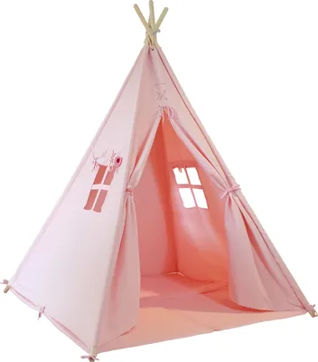 Produktbild von Sunny Alba Tipizelt für Kinder in Rosa |Tipi / Wigwam Zelt mit Boden für Kinderzimmer | Spielzelt aus Baumwolle 120x120 cm