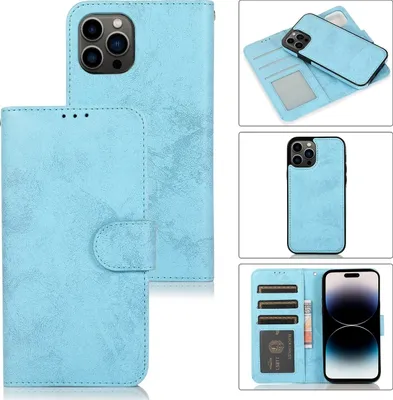 Produktbild von Mobigear Wallet iPhone 15 Pro Hülle Abnehmbare 2in1 Klapphülle Geldbörse - Blau