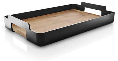 Serviertablett Bambus/Kunststoff, schwarz, 50x34x6 cm