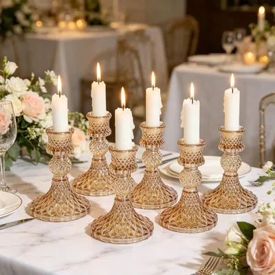 Produktbild von Goldene Glas Kerzenhalter, 10 cm hoch, Set von 6