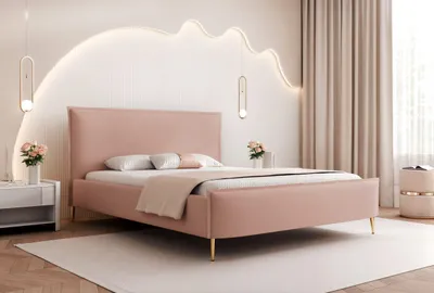 Produktbild von Polsterbett Modernes Bett "ETERNIA" mit hohen Beinen & praktischem Stauraum