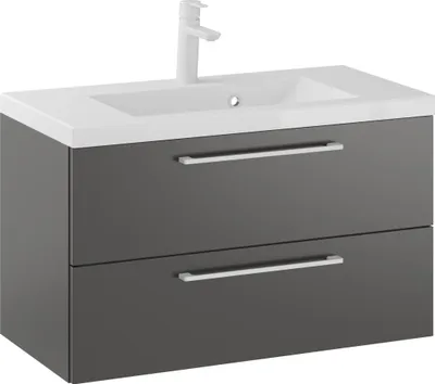 Produktbild von Rosen 80 cm Badezimmerschrank mit Waschbecken und Weißen Griffen - Zeitloses Design für Elegantes Bad