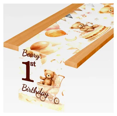 Produktbild von Tischläufer für den 1. Geburtstag, Tischdecke für Geburtstagsdekoration, Teddybären Tischdeko, 180 x 34 cm