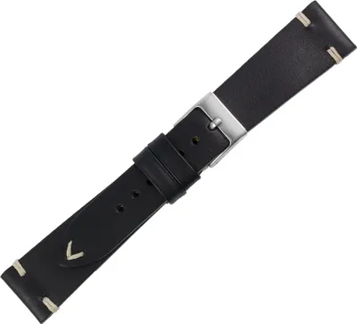 Produktbild von Minott Premium Uhrenarmband | Kalbsleder vintage | schwarz mit Naht, Stegbreite:22mm, Schließe:Silbern