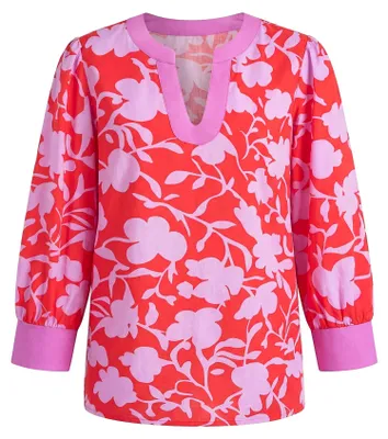 Produktbild von Bluse für Damen in Rot, mit floralem Muster und V-Ausschnitt, Größe M