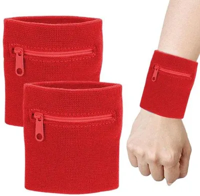 Obrázek produktu pro Ibenzoa® Sportovní zápěstní bandáž se zipem – růžová bavlna, prodyšná a elastická, s kapsou na klíče a karty, ideální pro běh a fitness