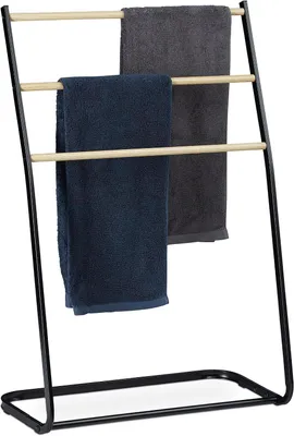 Image de Porte-serviettes de salle de bain - Autoportant - Métal - 3 barres - Pour serviettes et vêtements - 86x58x30 cm - Noir
