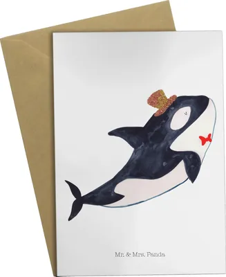 Produktbild von Mr. & Mrs. Panda Grußkarte Orca Zylinder - Weiß - Geschenk, weihnachtskarten, Geburtstag, Meer, Fest, Glückwunsch, glückwunschkarten, Grußkarten, einladungskarten, Feier