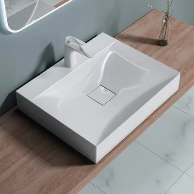 Produktbild von doporro Design Aufsatzwaschbecken Hängewaschbecken Mineralguss Waschbecken BTH: 60x48x10 cm Weiß Gussmarmor Waschtisch Waschplatz Colossum810