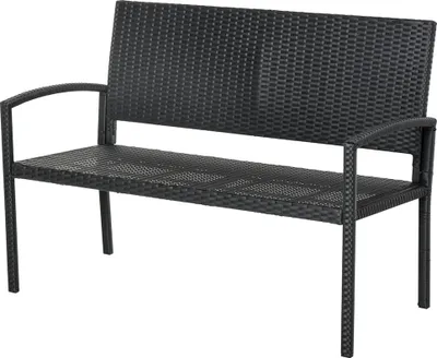 Produktbild von Sweiko Gartenbank, in Rattanoptik, mit Stahlrahmen, für 2 Personen, Schwarz, 122 x 60 x 85cm