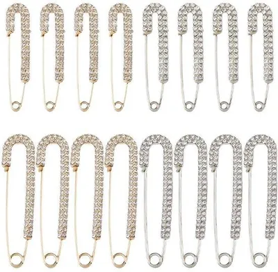 Productafbeelding van Veiligheidsspeldenset (16 stuks) - Strass-spelden - Decoratieve veiligheidsspelden - Metaal - Antisliphandgrepen - 4 verschillende stijlen - Broche
