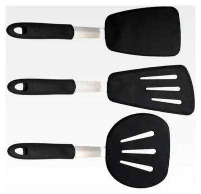 Produktbild von 3 Stück Silikon Pfannenwender Hitzebeständig mit Aufhängeloch für Antihaftpfannen Küchenhelfer für Eier, Steak und Pfannkuchen
