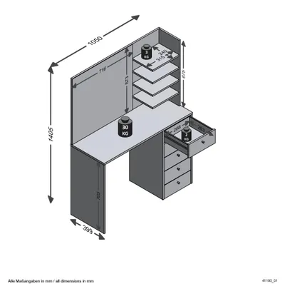 Produktbild von FMD Schminktisch mit Spiegel 105x39,9x140,5 cm Weiß