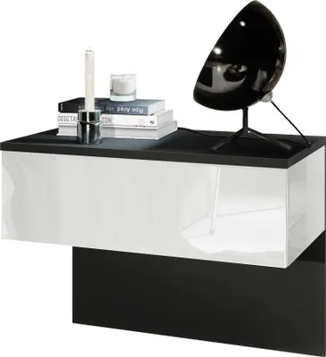 Produktbild von Vladon Nachttisch Sleep,  Germany, Nachttischschrank mit Schublade zur Wandmontage, Schwarz matt/Weiß Hochglanz (60 x 46 x 35 cm)