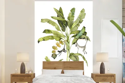 Produktbild von MuchoWow® Fototapete für Wohnzimmer oder Schlafzimmer Wandtapete Vinyl Motivtapete Dschungel - Affe - Tiere - 225x350 cm - Schlafzimmer tapete