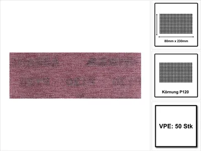 Produktbild von Mirka Abranet 80 x 230 mm Grip Schleifstreifen P120, 50 Stück
