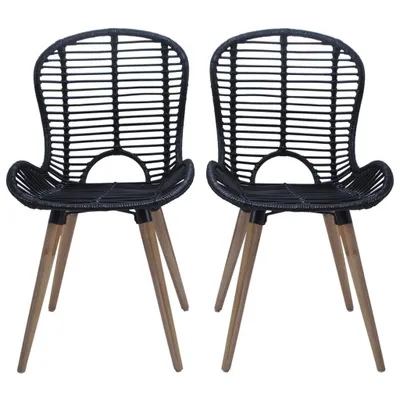Image de vidaXL Chaise de salle à manger 2 pcs. noir naturel rotin