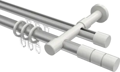 Produktbild von Interdeco Rundrohr-Innenlaufstange / Gardinenstange (Kombination) Silbergrau / Weiß, Typ Prestige Elanto (Rillenzylinder), 20 mm Ø 2-läufig, 320 cm