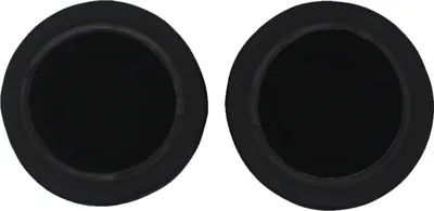 Two black circular ear pads are shown against a white background.