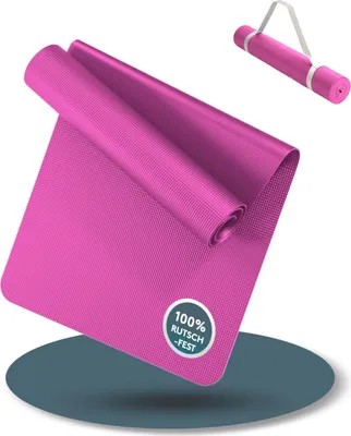 Produktbild von LILENO SPORTS Yoga Matte Pink (180x60cm) inkl. Tragegurt - Sport und Yogamatte extra rutschfest in 4 mm Dicke - Gymnastikmatte und Fitnessmatte für Workout und Yoga - Sportmatte für Zuhause