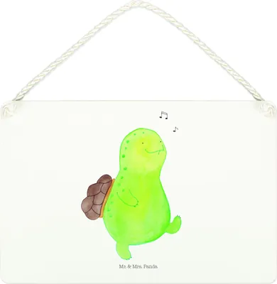 Produktbild von Mr. & Mrs. Panda Holzschild Schildkröte Pfeifen DIN A4 - Weiß - Geschenk, Wandbild Holz, Schildkröten, Türschild, Lebensfreude, Trennung, kleine aufmerksamkeit, holzbild