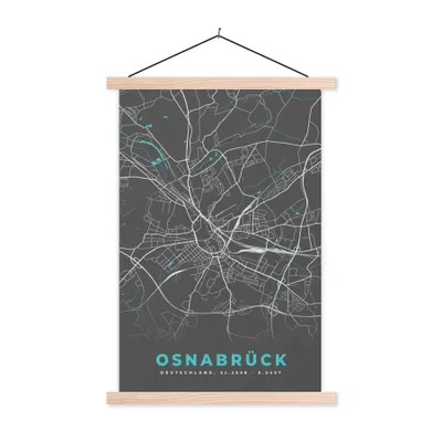 Produktbild von MuchoWow® Textilposter Stadtplan - Osnabrück - Deutschland - Karte 120x180 cm mit holzfarbenen Rahmen - Textil-Plakat