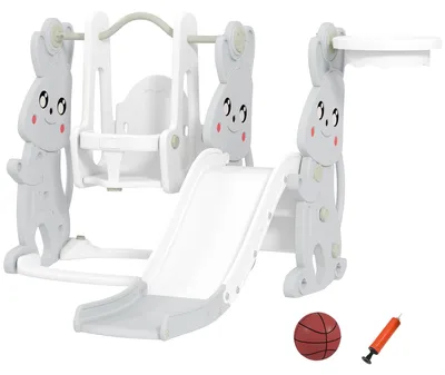 Obrázok produktu pre AIYAPLAY Šmýkačka 4 v 1 – detská šmýkačka s hojdačkou, preliezačkou a basketbalovým košom
