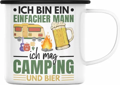 Produktbild von Trendation - Ich Bin Ein Einfacher Mann Wohnmobil Emaille Tasse Geschenk Camper Wohnmobilfahrer Geschenkidee Lustig (Schwarz)