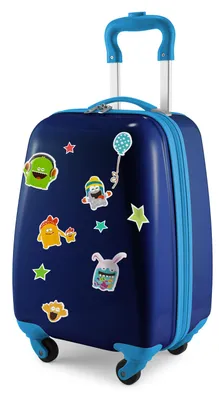 Image de HAUPTSTADTKOFFER For Kids - Bagages pour enfants Valises pour enfants + autocollants réfléchissants de monstres, valise pour enfants avec roulettes brillant 24 L, Cadeaux pour enfants,Bleu foncé