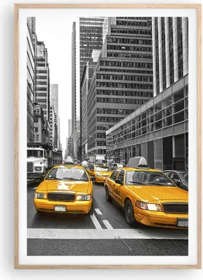 Produktbild von Gerahmtes Poster - Rahmen in heller Eiche - Taxi Stadt Straße Transport - 70x100 cm - Wand Bild - Wanddeko - Wandbilder - Wandposter - Bilderrahmen - Bilder - Kunstdruck - Wandbild - P2NPA70x100-2695