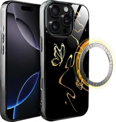 Produktbild von iPhone 16 Pro Max IBIZU Elite Glass Case mit MagSafe, Glasrückseite, Golden Midnight, Schmetterlingseffekt, Schwarz