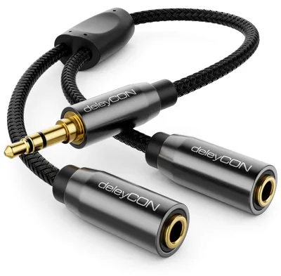 Produktbild von deleyCON 0,20m Audio Klinken Y-Splitter Kabel AUX, Nylon Mantel