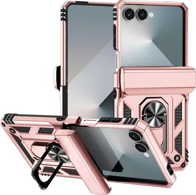 Produktbild von Hülle für Samsung Galaxy Z Flip 7 Hybrid Schutzhülle mit Ring Kickstand und Scharnierabdeckung Rosa