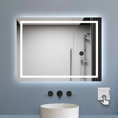 Produktbild von Badspiegel mit Beleuchtung 80x60cm Badezimmerspiegel Kaltweiß Wandspiegel mit Wandschalter Beschlagfrei IP44 Palmer-Serie