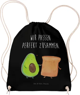 Produktbild von Mr. & Mrs. Panda Jutebeutel Avocado Toast - Schwarz - Geschenk, gym rucksack, tasche, Turnbeutel, Toastbrot, Hochzeit, Sportbeutel, Freund, Gymbag