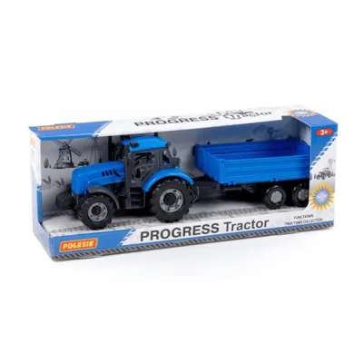 Immagine prodotto di Polesie 91253 Trattore Inerziale 'Progress' Con Rimorchio Laterale Blu In Confezione