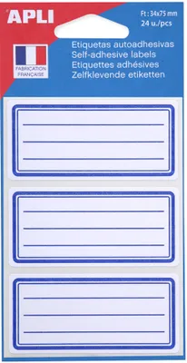 Produktbild von APLI Buchetiketten weiß/blau 34 x 75 mm liniert 24 Stück