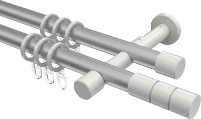 Produktbild von Interdeco Gardinenstange / Vorhangstange Silbergrau / Weiß, Typ Prestige Elanto (Rillenzylinder), 20 mm Ø 2-läufig, 480 cm