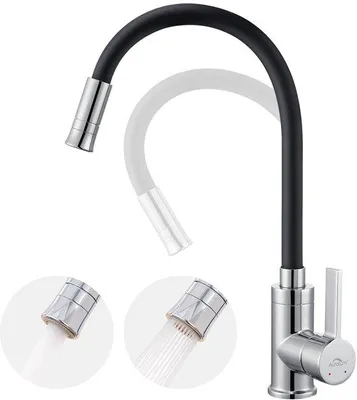 Image de Robinet de cuisine pivotant à 360°, flexible, avec 2 jets, haute pression, aérateur économiseur d'eau, noir