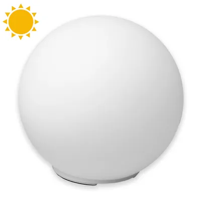 A white spherical lamp with a sun icon in the upper left corner.