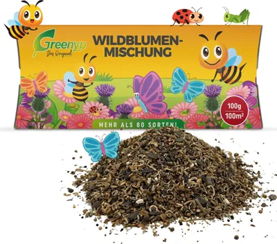 Produktbild von Greenyp Wildblumenmischung I 100g für 100m² I Wildblumensamen - insektenfreundliche Blumenmischung für Bienen I Blumensamen Mischung ein- & mehrjährig