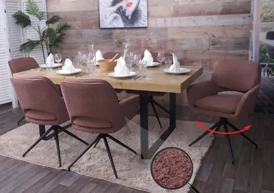 Produktbild von 6er-Set Esszimmerstuhl HWC-N74, Küchenstuhl, drehbar Auto-Return, Stoff Bouclé (540g/m²) hellbraun