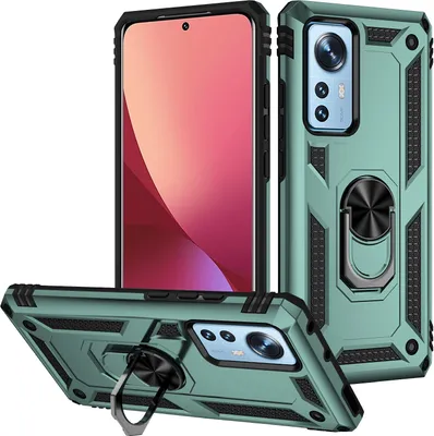 Produktbild von Xiaomi 12 Pro Hülle, Dual Layer Robust Militäre Schutzhülle mit Ringhalterung Ständer für Xiaomi 12 Pro Grün