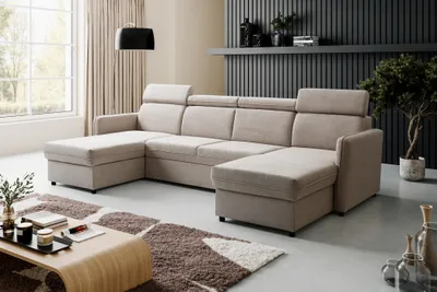 Produktbild von BARCELO Ecksofa 282x165 cm U-Form mit: Schlaffunktion, Bettkasten & Verstellbare Kopfstützen, Erdbraun – Enjoy New 37