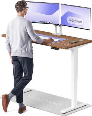 Zdjęcie produktu dla Desktronic HomePro biurko z elektryczną regulacją wysokości 140x70cm biały/orzech włoski z funkcją pamięci, technologią antykolizyjną, portami ładowania USB-A i USB-C