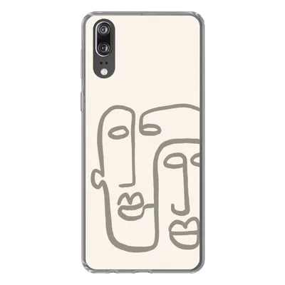 Produktbild von MuchoWow® Handyhülle Schutzhülle Hülle für Huawei P20 Gesicht - Abstrakt - Strichzeichnung Silikon Softcase Handy Hülle - Hardcover